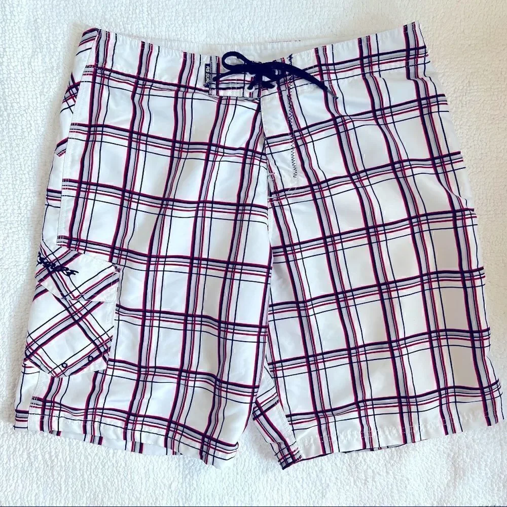 RS Surf Swim Trunks White/Red/Grey/Black Men’s Size 34